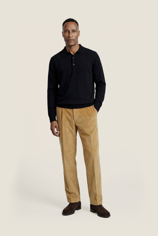 Polo-Pullover aus Merinowolle | Schwarz