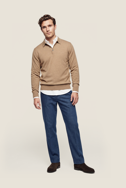 Pullover polo merino wol | Bruin