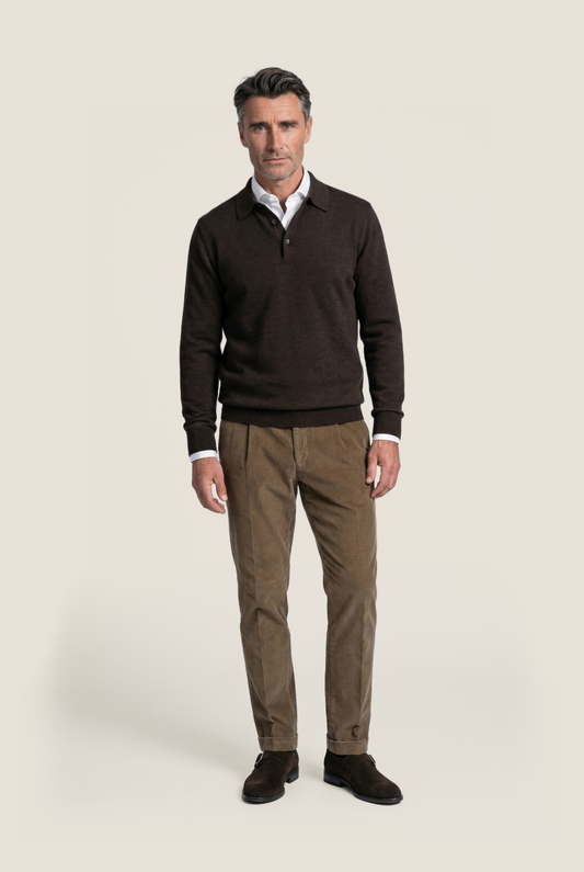 Polo-Pullover aus Merinowolle | Dunkelbraun