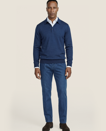 Pullover polo merino wol | Blauw