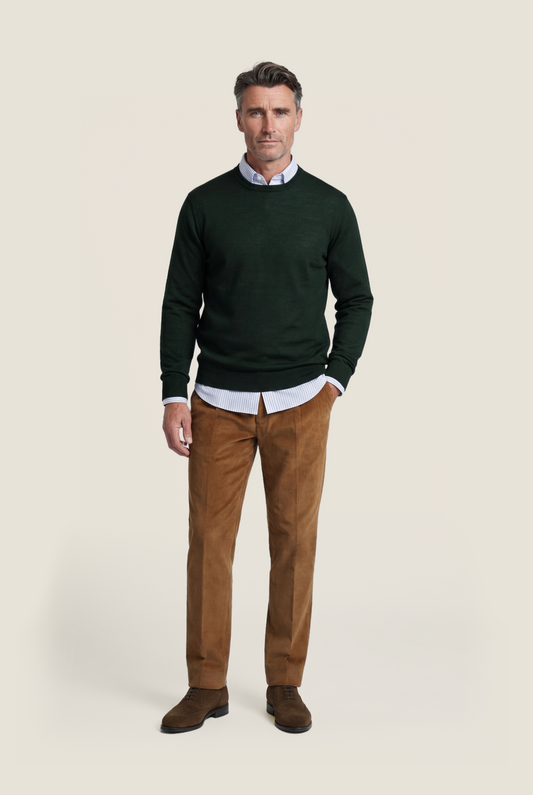 Merino Ronde Hals Pullover | Fles Groen