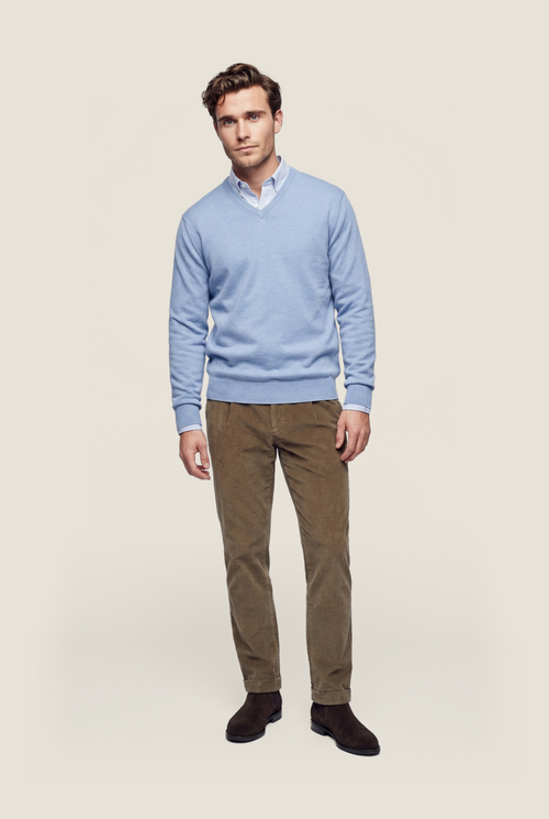 Pullover merino wol v-hals | Licht Blauw