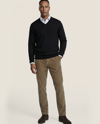 Pullover merino wol v-hals | Zwart