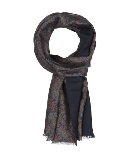 Zijden Wollen Sjaal | Navy Paisley Klein