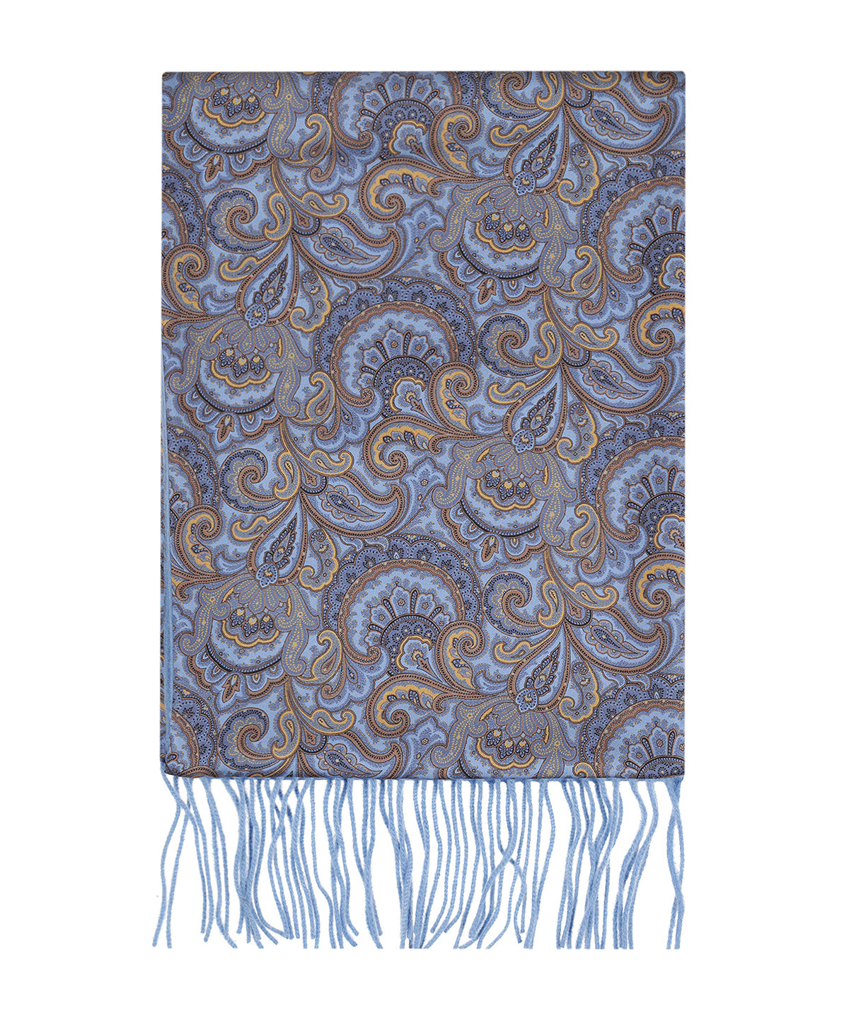 Zijden Cashmere Sjaal | Blauw Paisley Blauw Effen