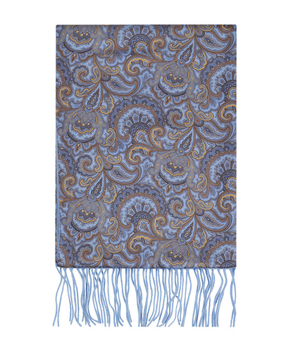 Zijden Cashmere Sjaal | Blauw Paisley Blauw Effen