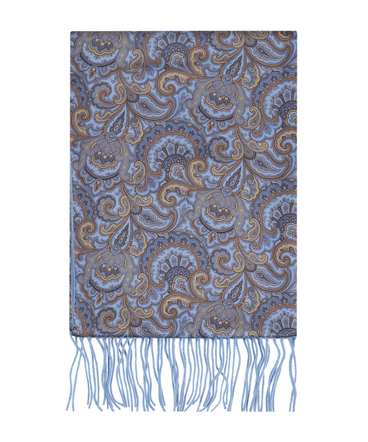Zijden Cashmere Sjaal | Blauw Paisley Blauw Effen
