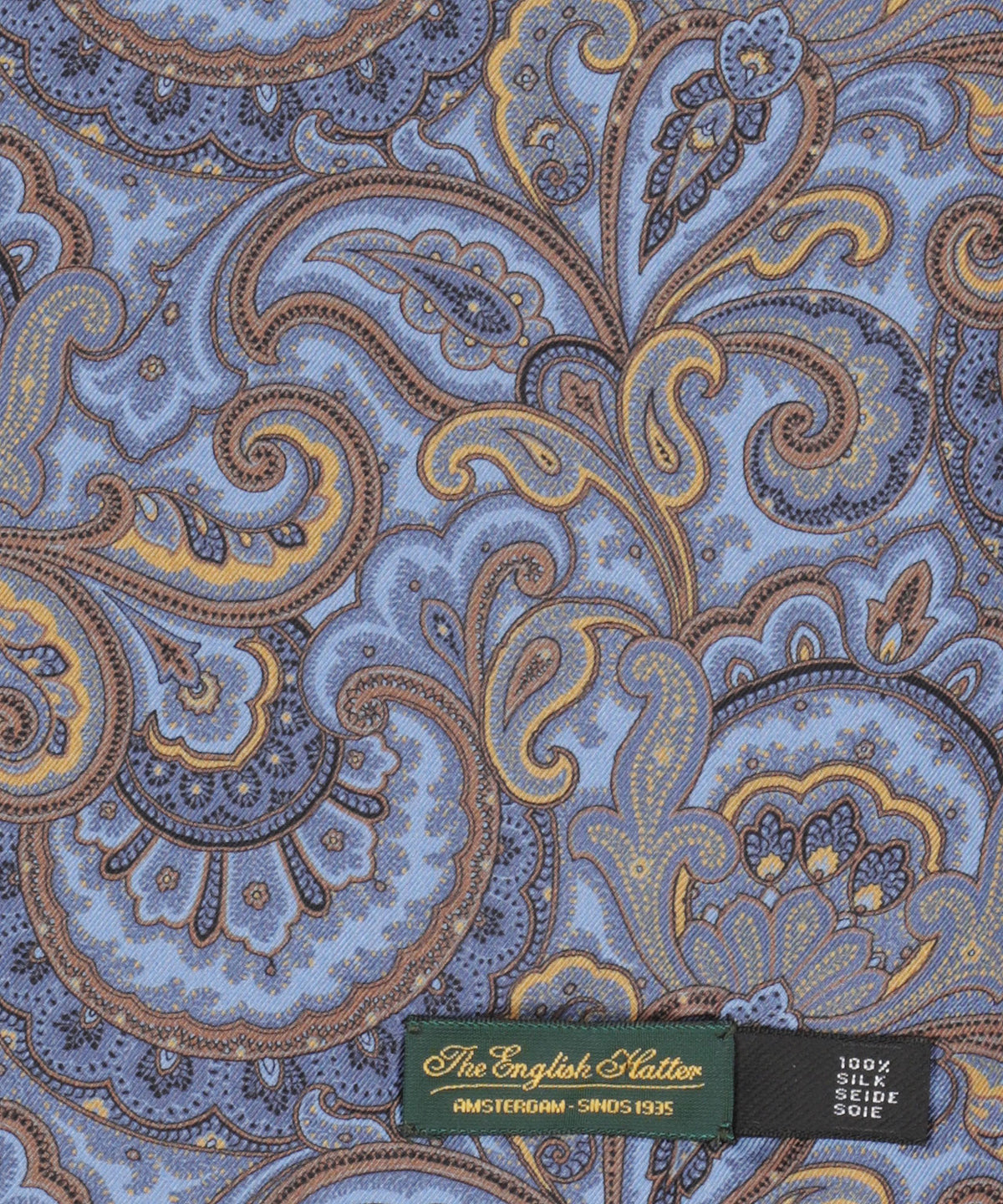 Zijden Cashmere Sjaal | Blauw Paisley Blauw Effen