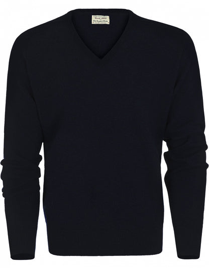 William Lockie V-Ausschnitt-Pullover aus Lammwolle | Marineblau