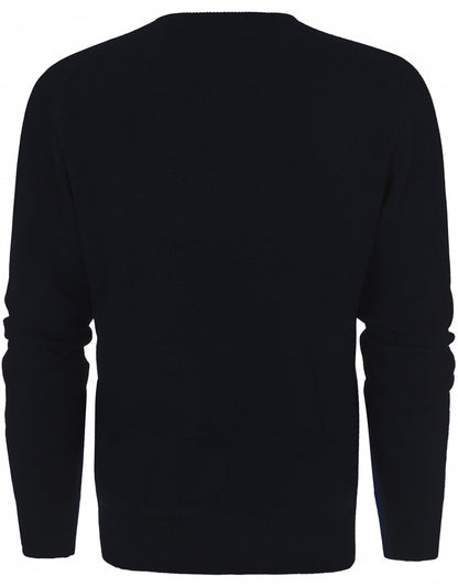 William Lockie V-Ausschnitt-Pullover aus Lammwolle | Marineblau