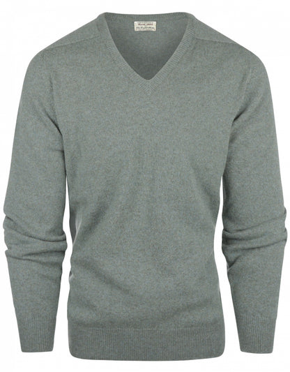 William Lockie V-Ausschnitt-Pullover aus Lammwolle | Kaspisch/Landschaft