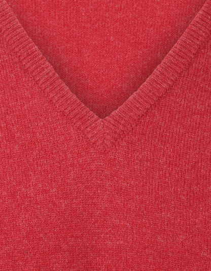 William Lockie V-Ausschnitt-Pullover aus Lammwolle | Mohnrot-Melange
