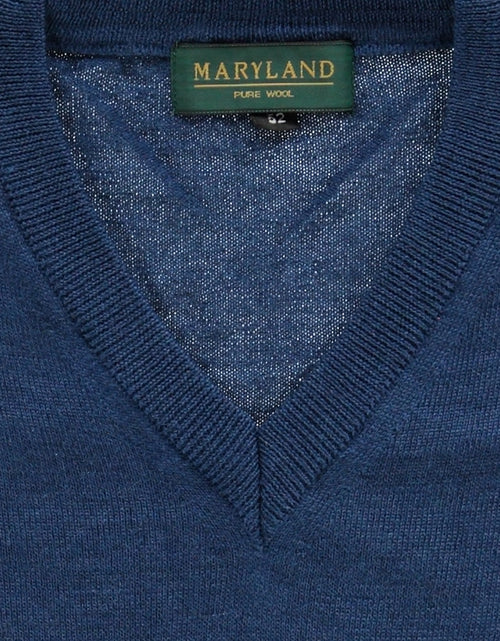 Pullover klassiek Merino wol v-hals | Blauw