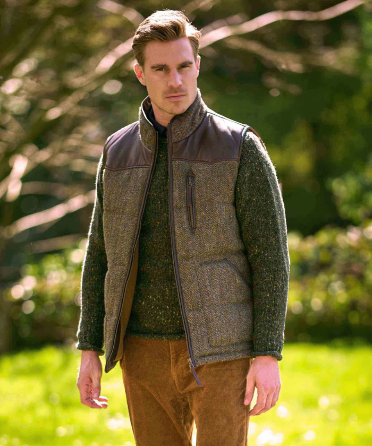 Bodywarmer Levi | Groen/Bruin melange herringbone