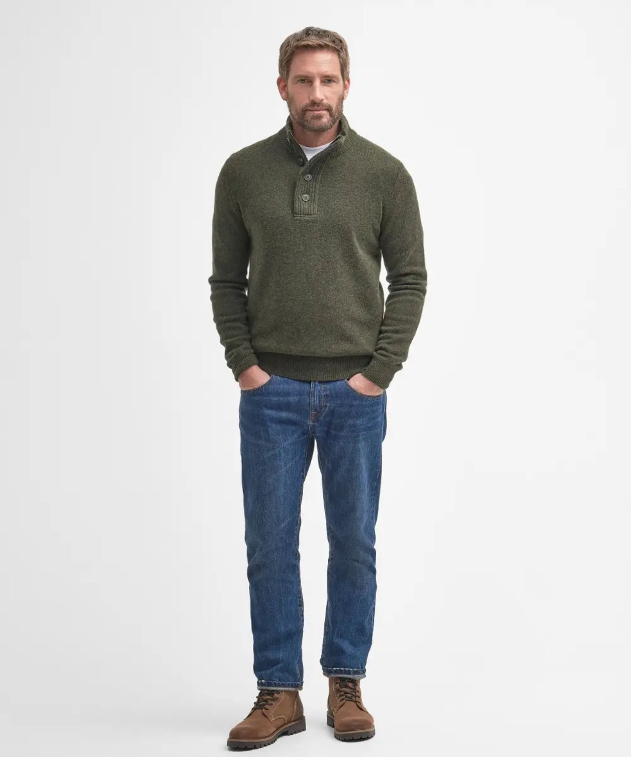 Pullover with zip and button closure | Green