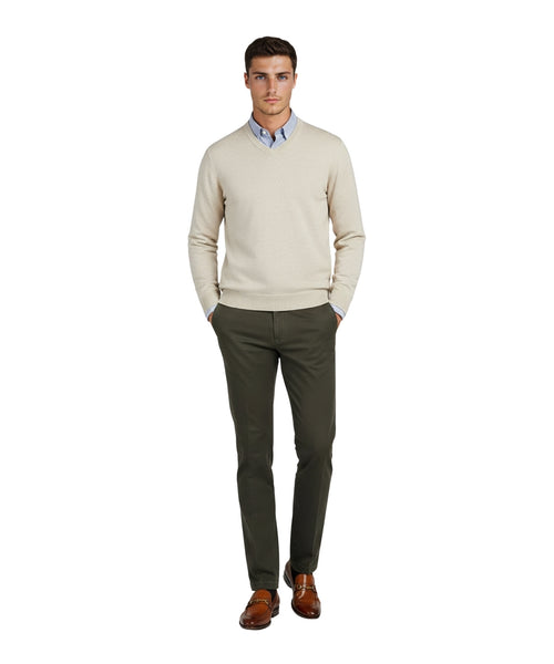 Pullover katoen v-hals | Bruin