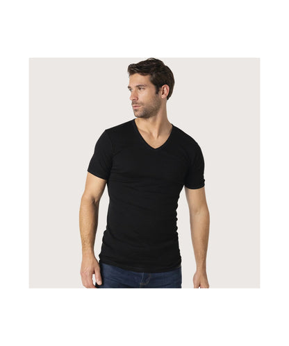 T-Shirt mit V-Ausschnitt | Schwarz