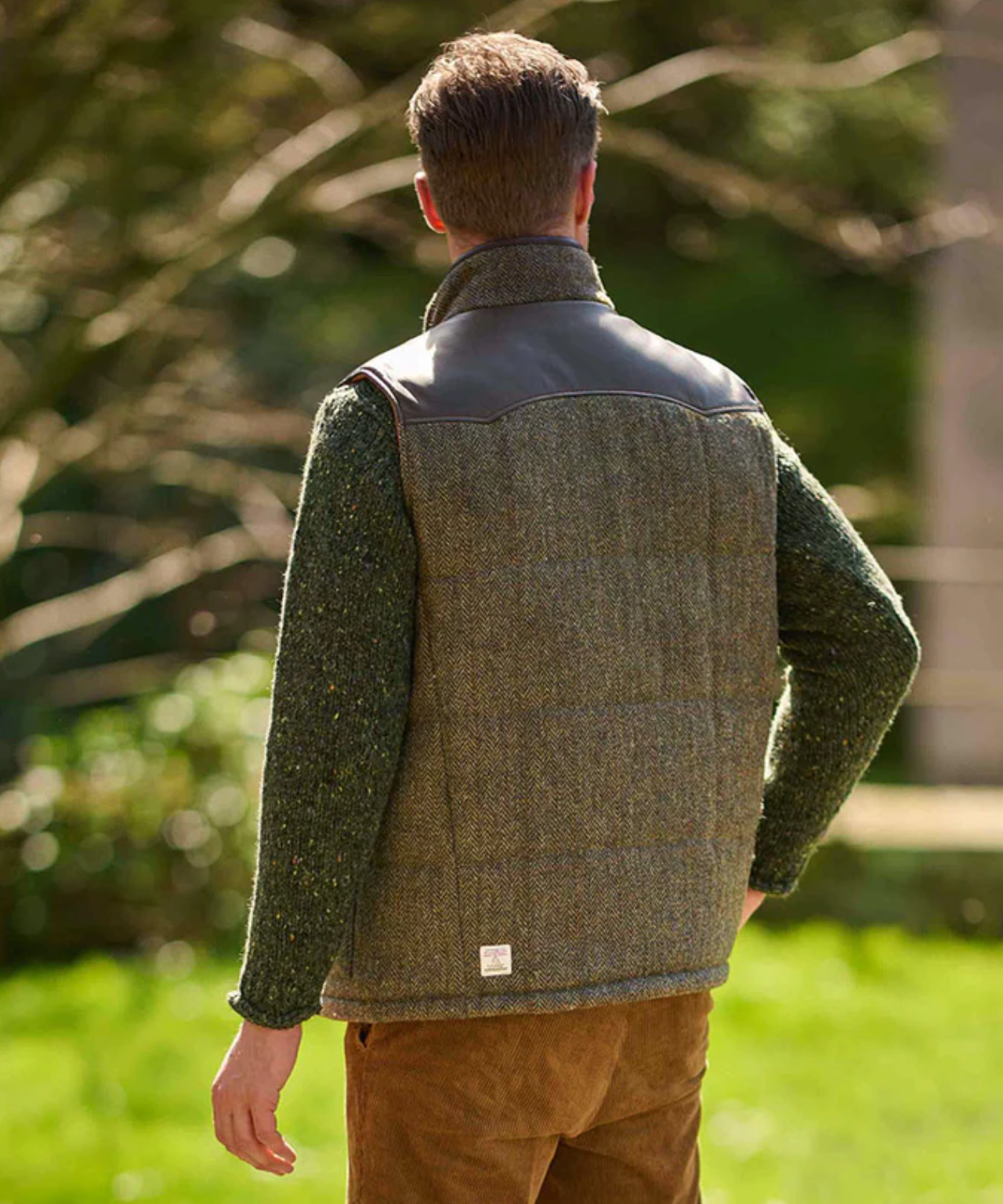 Bodywarmer Levi | Groen/Bruin melange herringbone