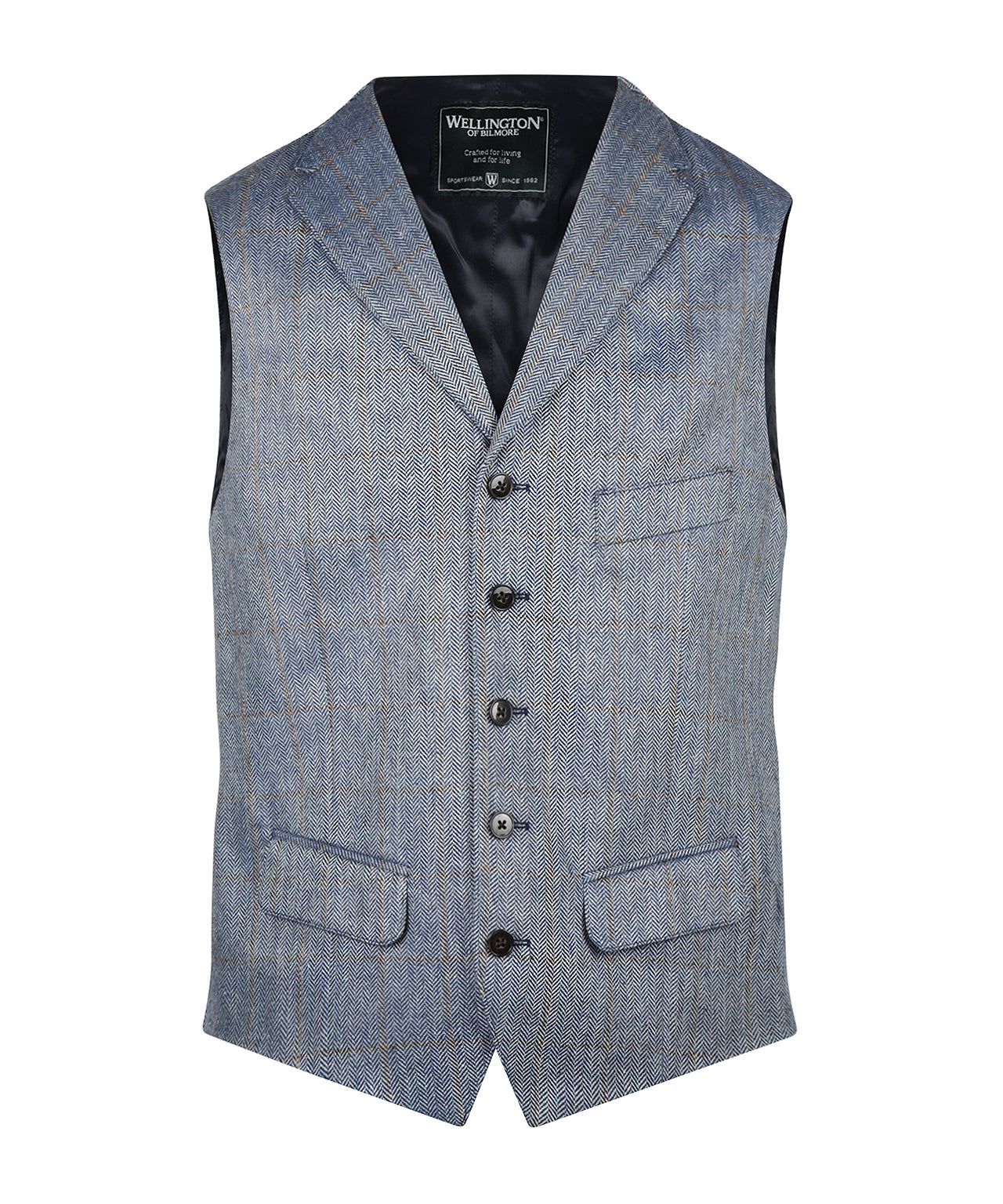Zijden Gilet | Grijs Blauw Ruit