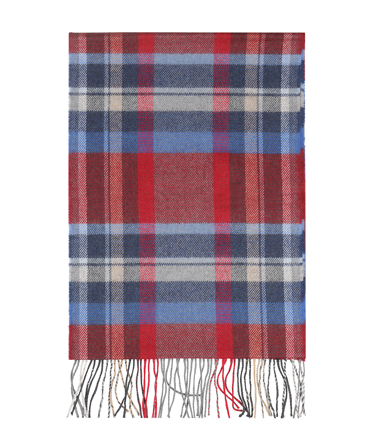 Merino Luxury Wool Scarf | Wine Blue Sky Silver Check