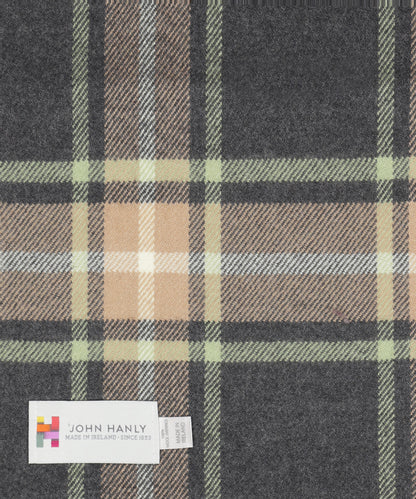Merino Luxury Wool Scarf | Grey Beige and Light Green Check