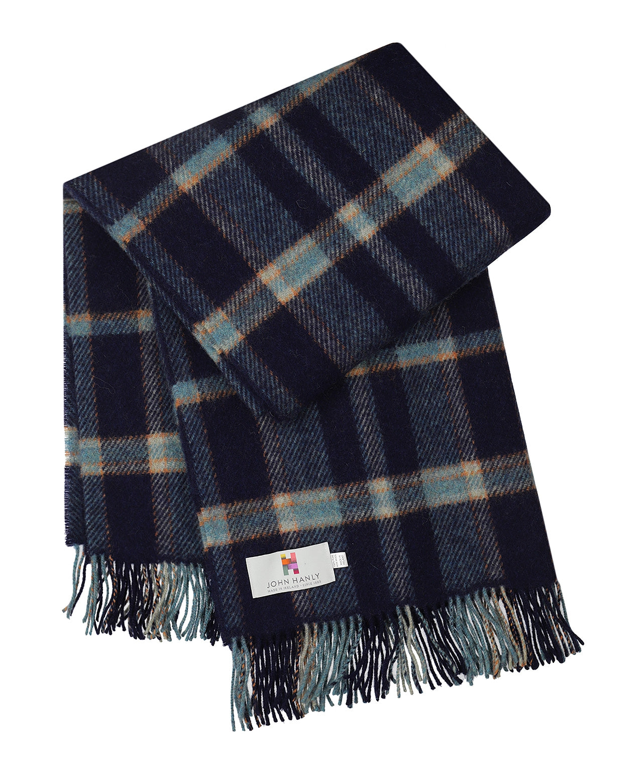 John Hanly Plaid Shetland | Dark Blue/LMid Blue/Seagreen Plaid