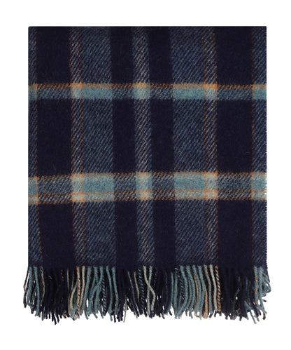 John Hanly Plaid Shetland | Dark Blue/LMid Blue/Seagreen Plaid