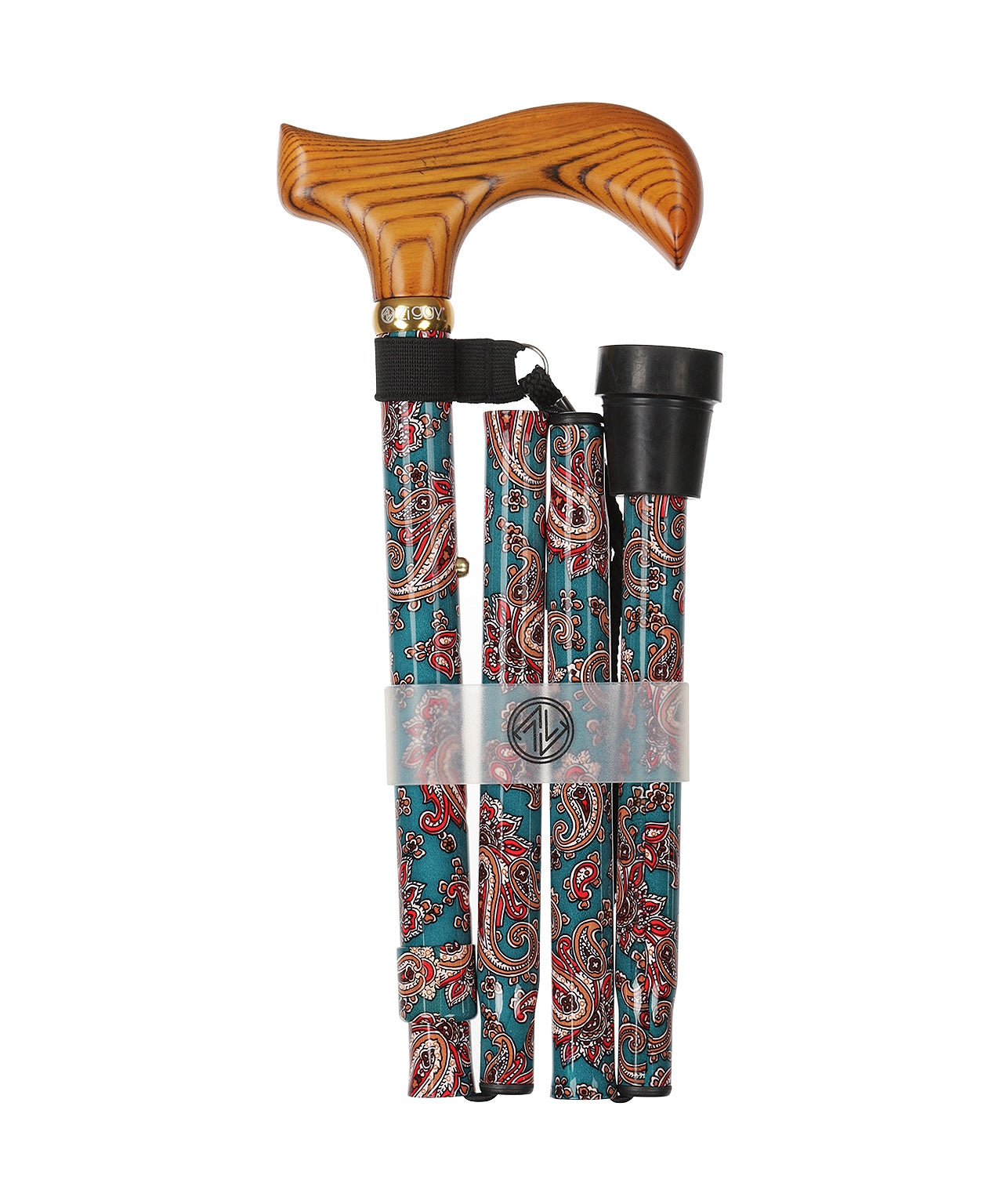 Folding Walking Stick | Green Paisley