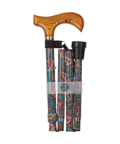 Folding Walking Stick | Green Paisley