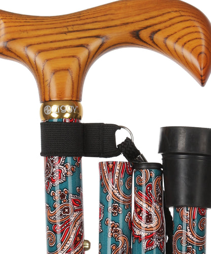 Folding Walking Stick | Green Paisley