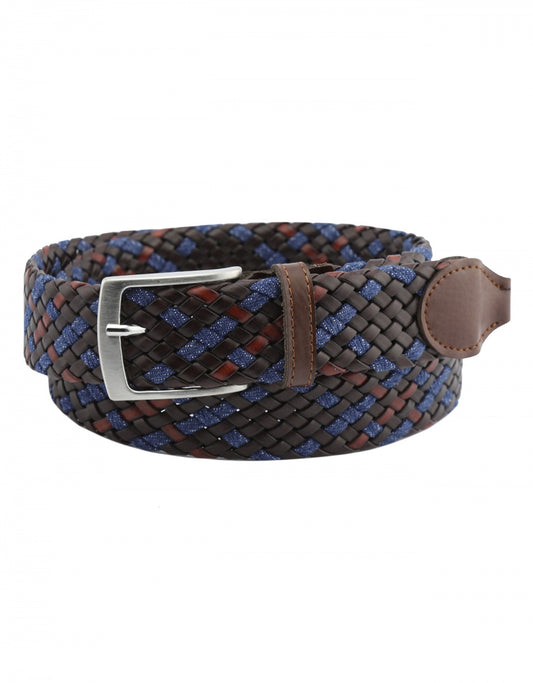 Riem Leer gevlochten | Bruin Navy