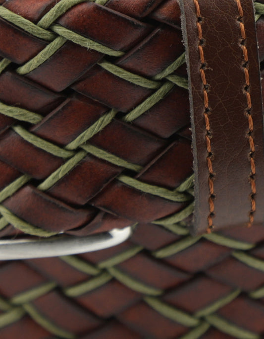 Riem Leer gevlochten | Bruin Groen