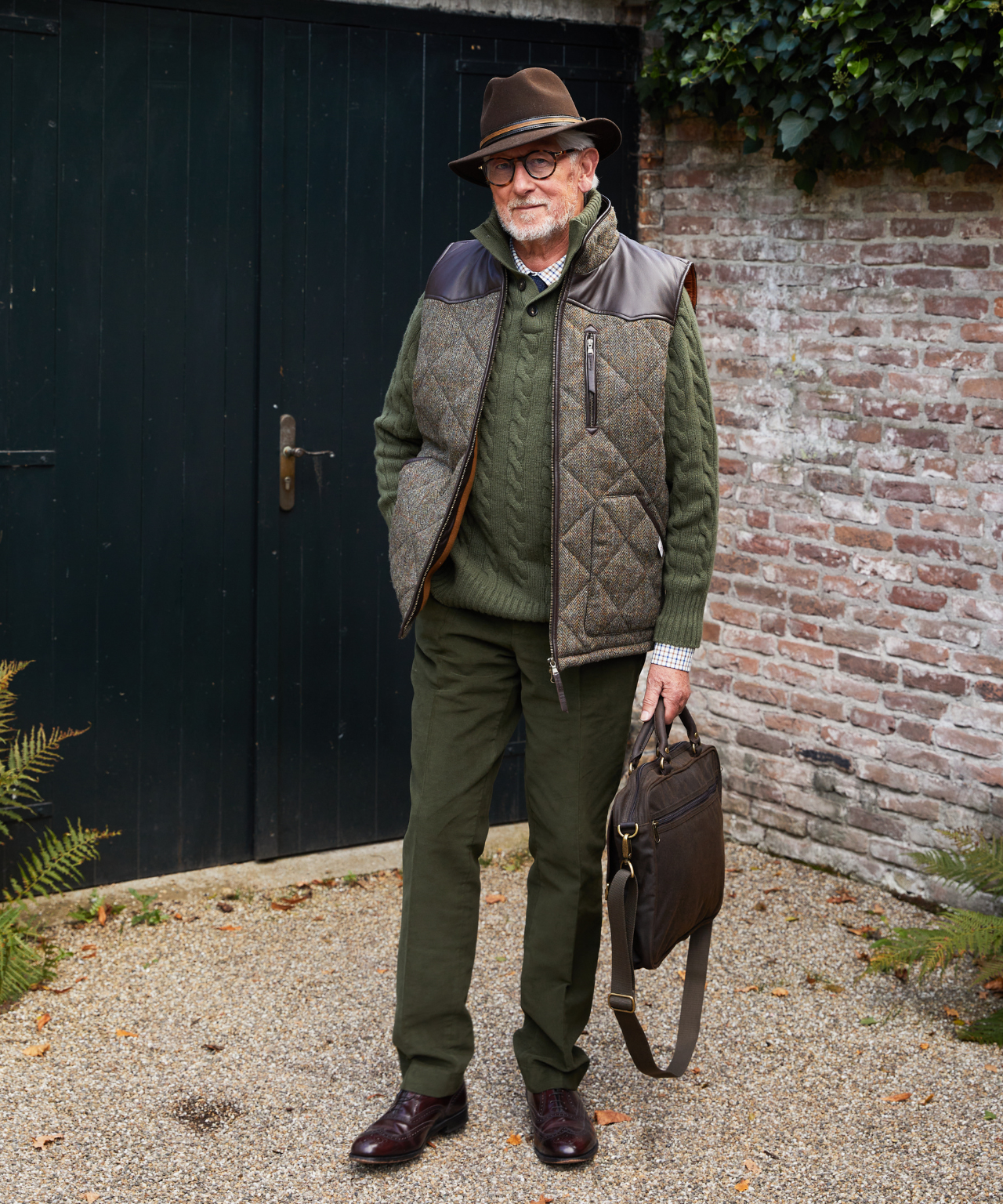 Bodywarmer Levi | Groen/Bruin melange herringbone