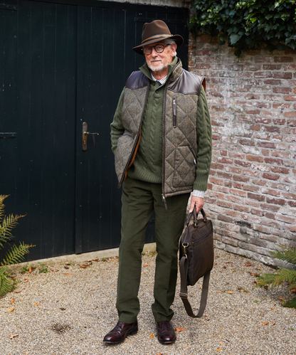 Bodywarmer Levi | Groen/Bruin melange herringbone