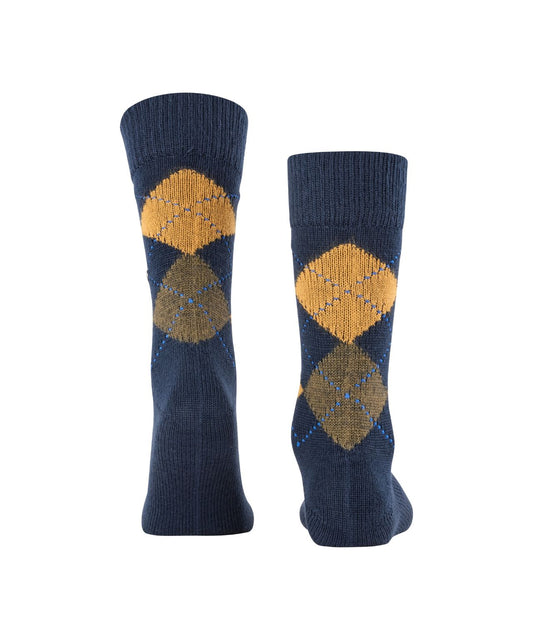 Preston Heren Sokken | Dark Navy Brown Dark Yellow Diamond Check