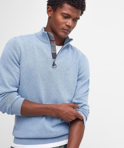 Barbour Baumwollpullover mit halbem Reißverschluss | Blau