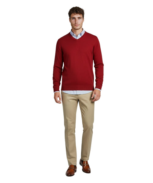 Pullover katoen v-hals | Bordeaux Rood