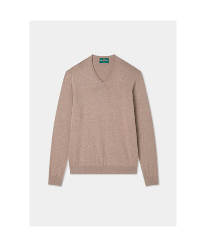 Pullover aus Baumwolle/Kaschmir mit V-Ausschnitt | Braun