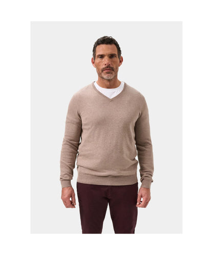 Pullover aus Baumwolle/Kaschmir mit V-Ausschnitt | Braun