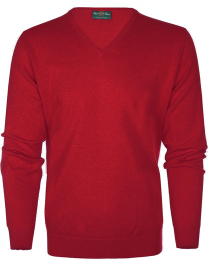 Pullover aus Baumwolle/Kaschmir mit V-Ausschnitt | Rot