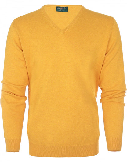 Baumwoll-/Kaschmirpullover mit V-Ausschnitt | Gelb
