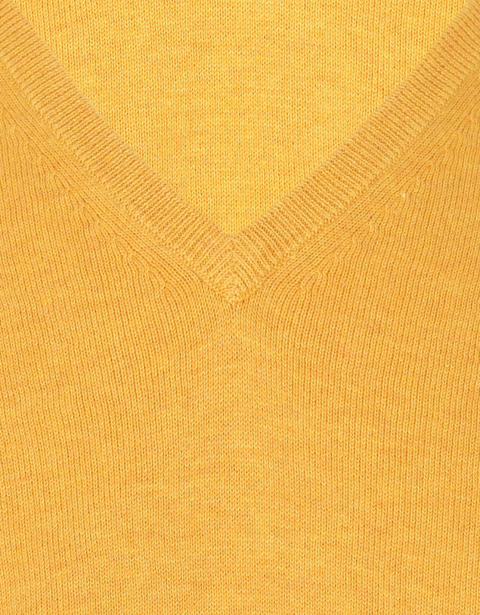 Baumwoll-/Kaschmirpullover mit V-Ausschnitt | Gelb