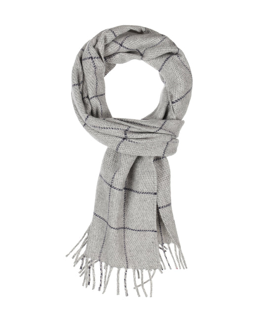 Sjaal Wol/Cashmere 35X190cm | Grijs Navy Ruit