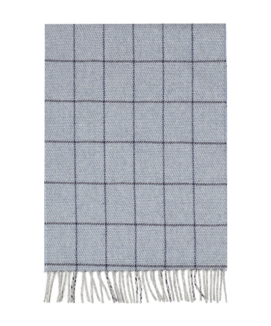 Sjaal Wol/Cashmere 35X190cm | Licht Blauw Navy Ruit