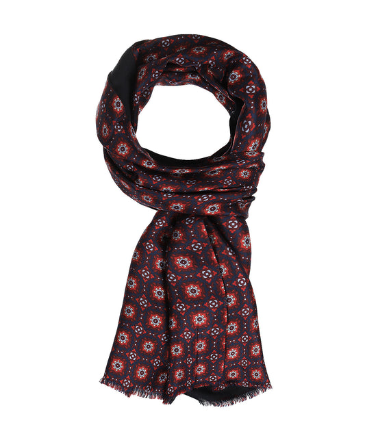 Sjaal Zijde/Wol | Navy Rood Patroon