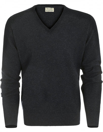 William Lockie V-Ausschnitt-Pullover aus Lammwolle | Anthrazit