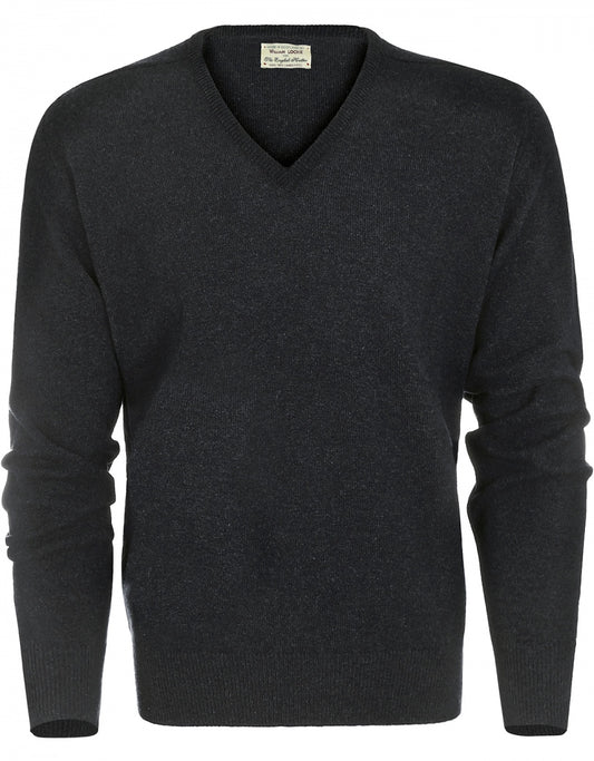 William Lockie V-Ausschnitt-Pullover aus Lammwolle | Anthrazit