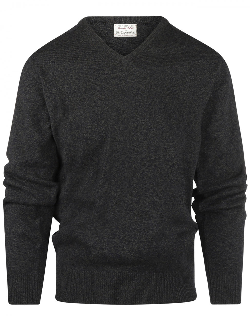 William Lockie V-Ausschnitt-Pullover aus Lammwolle | Marineblau/Seegrün