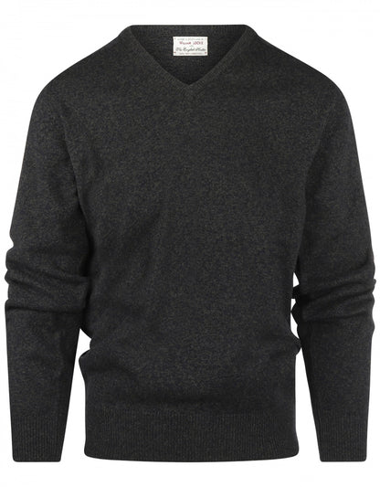 William Lockie V-Ausschnitt-Pullover aus Lammwolle | Marineblau/Seegrün