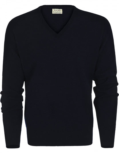 William Lockie V-Ausschnitt-Pullover aus Lammwolle | Marineblau